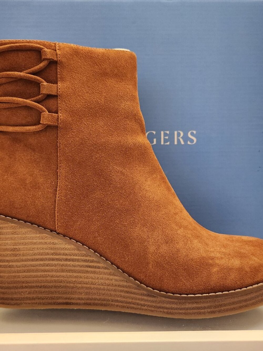 Jack Rogers Suede Leather " Banbury" Wedge Booties. Camel. NIB. Size 8.5
